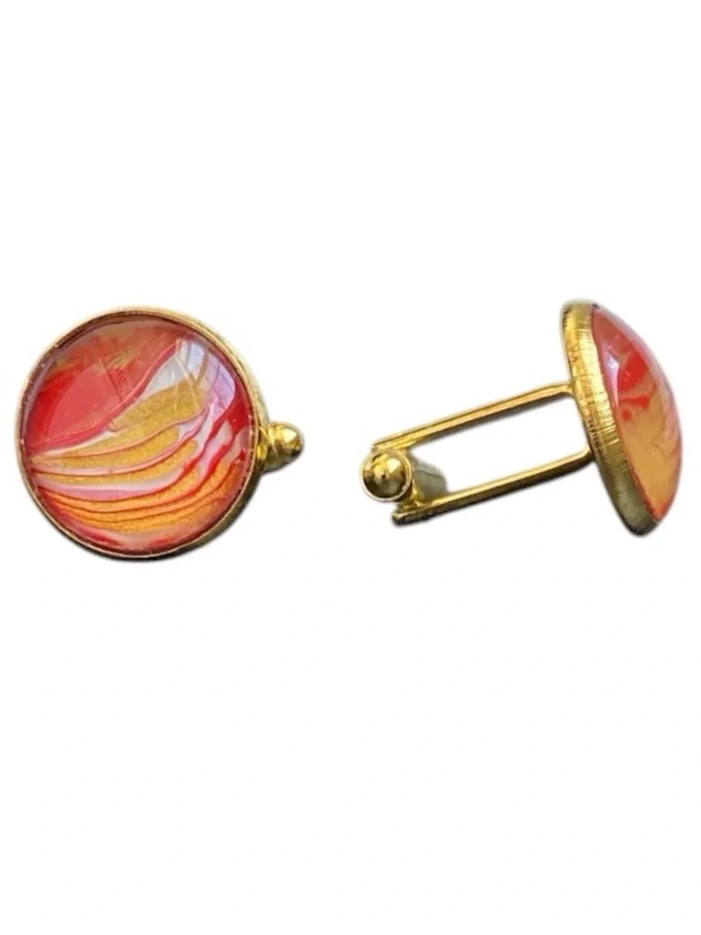 Hand Crafted Red and Gold Fluid Art Cuff Links by Svetlana Yeung